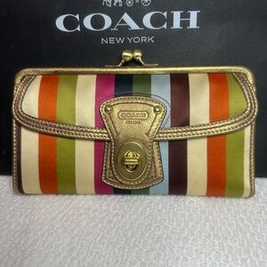 Coach legacy Gold Trim Multicolor Striped Wallet
